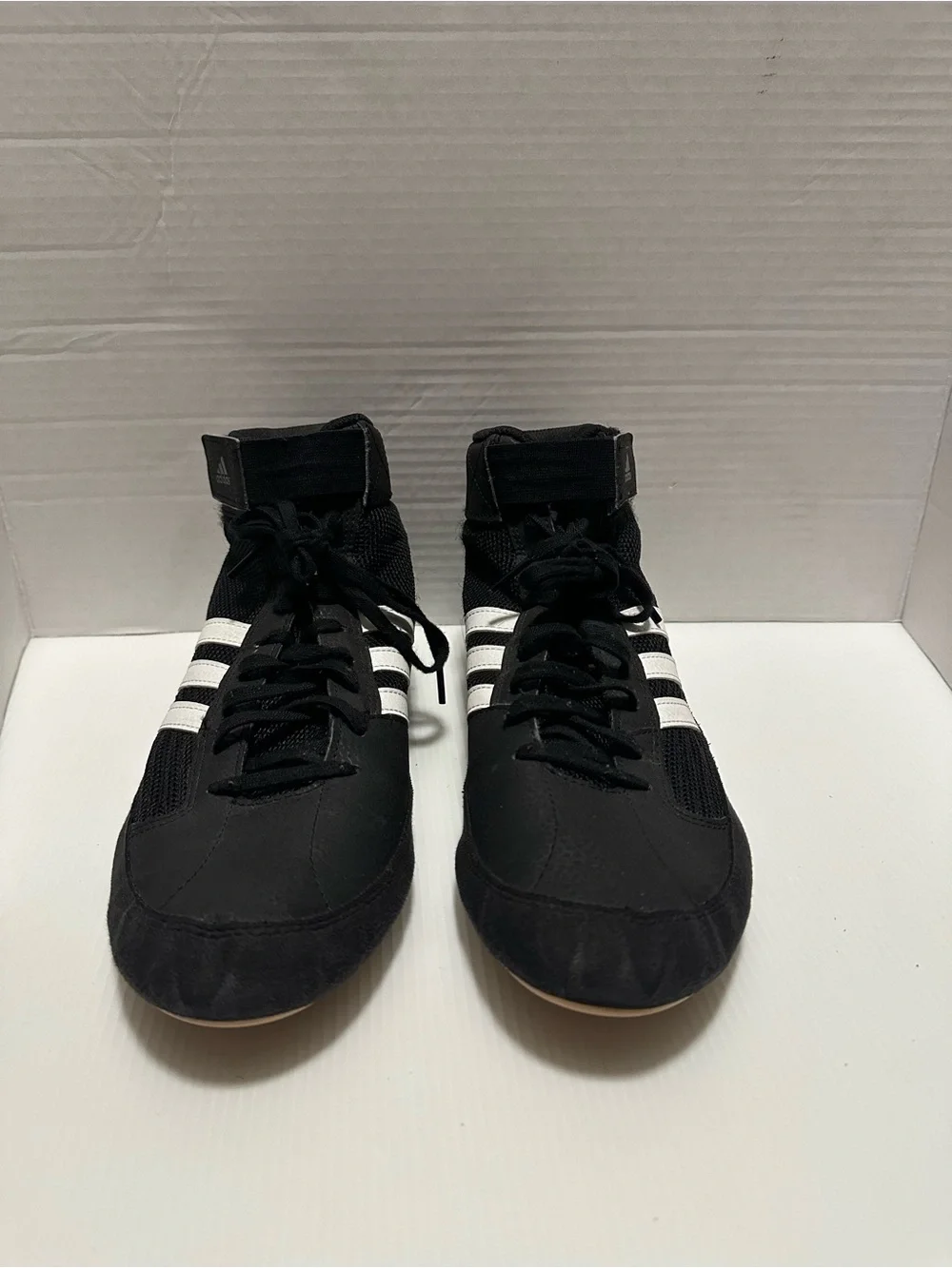 Adidas HVC II High Top Wrestling Shoes Size 10.5 Black Three Stripes Mat Combat